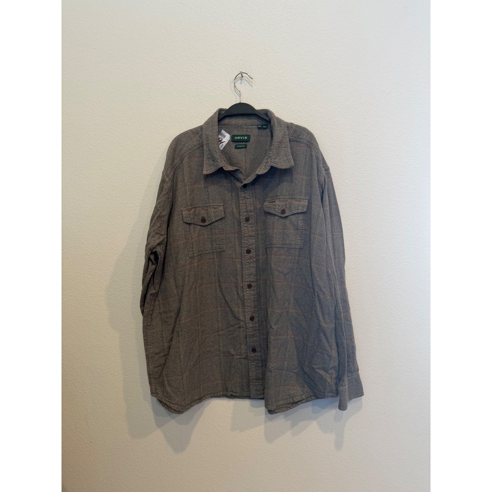Orvis Mens XXL Classic Fit Grey Windowpane Plaid 100% Cotton Button Down Shirt